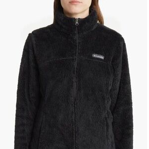 Columbia Jacket Women's Small Black Sherpa Full Zip Long Sleeve High Neck Pocket